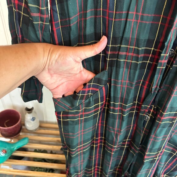 Vintage Jane Street New York Green Plaid Button-Down Midi Dress With Pockets Siz - Picture 9 of 10